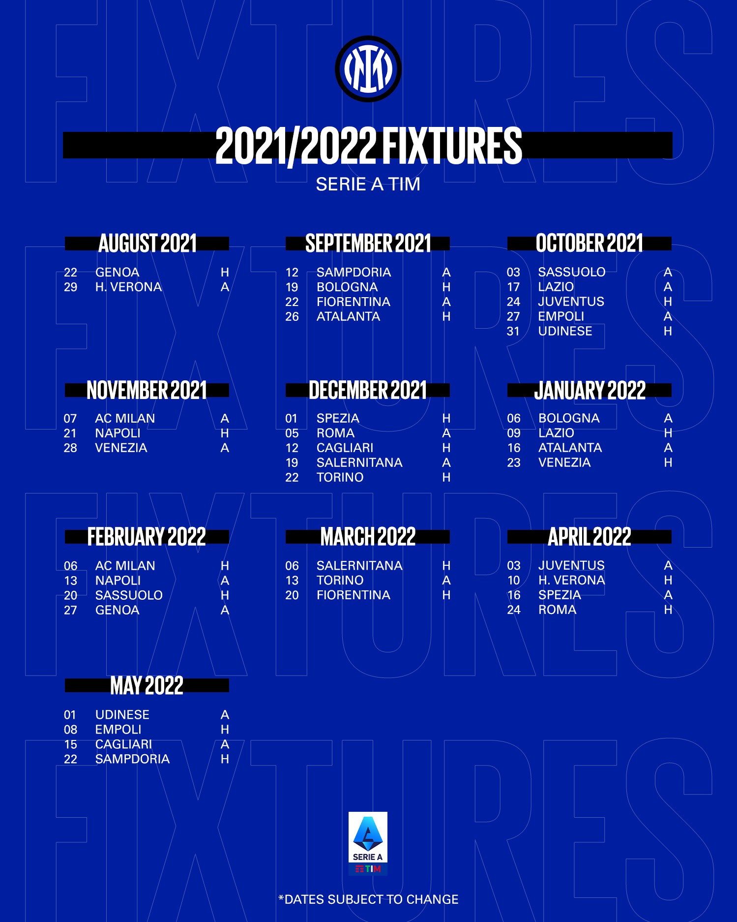Sorteggio Serie A 202122, Calendario Inter i big match dei nerazzurri